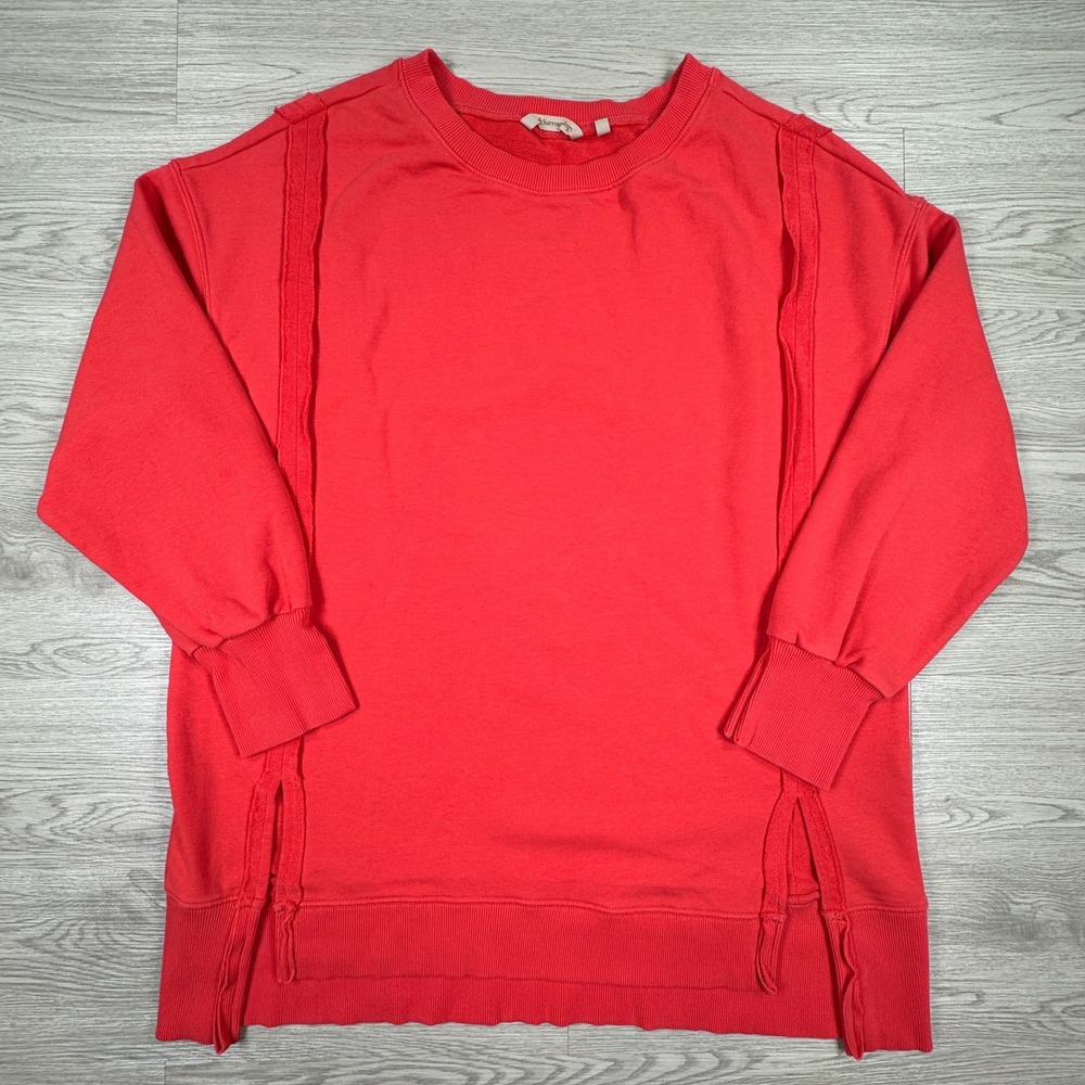 Soft Surroundings Women Sweatshirt Coral Orange‎ Large Raw Edge Seam Detail